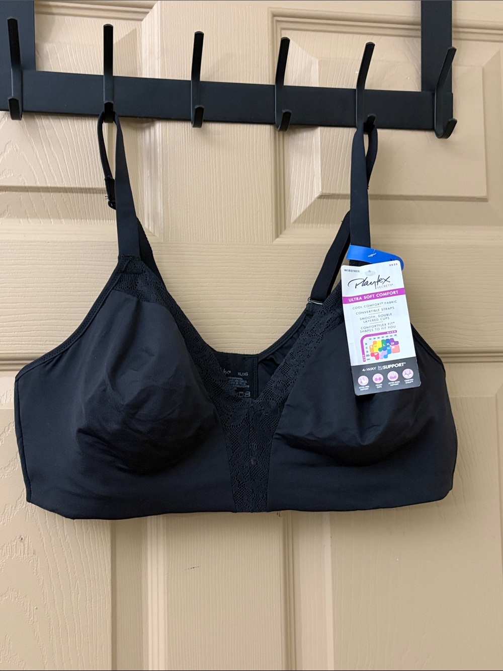 Playtex Black Wire-Free Comfort Bra with Lace Trim